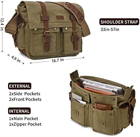 Military canvas army green 15.6 inch satchel — photo 4