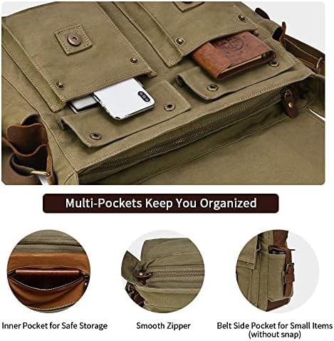 Military canvas army green 15.6 inch satchel — photo 5