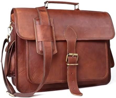 Rugged Brown Leather Business Briefcase