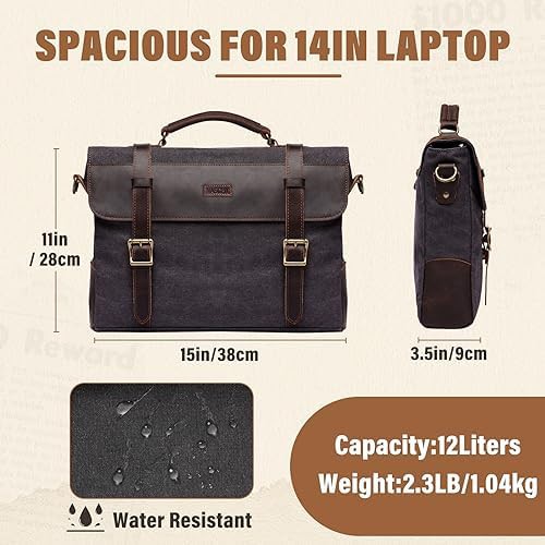 Gray canvas leather business satchel — photo 3
