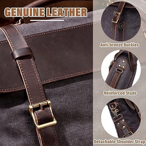 Gray canvas leather business satchel — photo 4