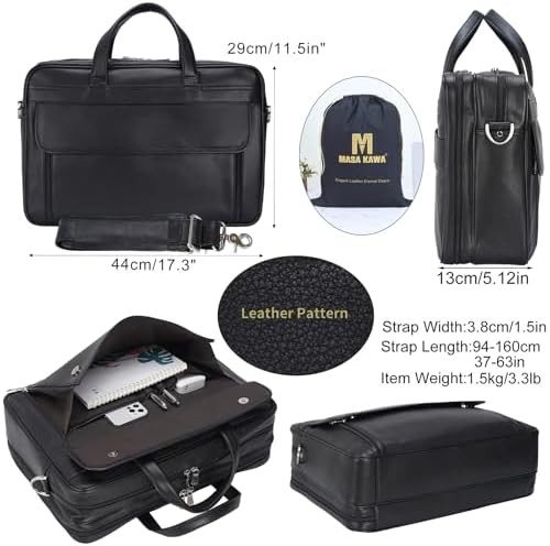 Black Genuine Leather 17 Inch Briefcase — photo 4
