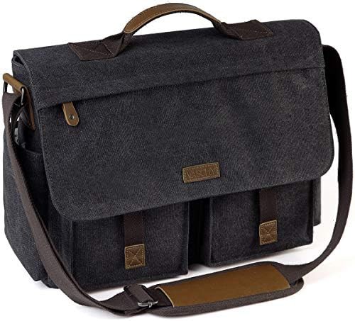 Gray waxed canvas satchel briefcase 15.6 in