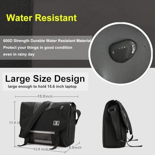 Black waterproof shoulder satchel bag 15.6 — photo 3