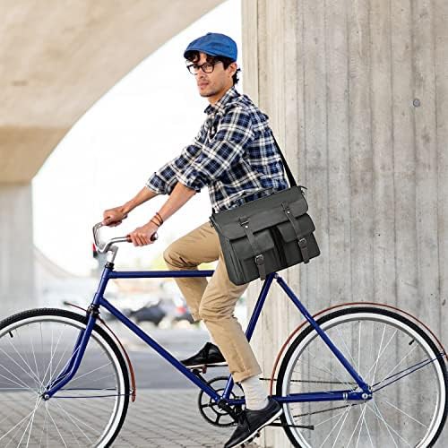 Vintage black pu leather messenger 17.3 — photo 3