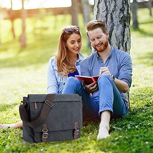 Retro canvas black 15.6 inch messenger bag — photo 3