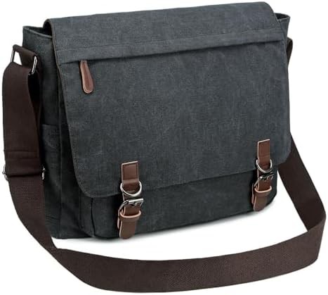 Retro canvas black 15.6 inch messenger bag — photo 4
