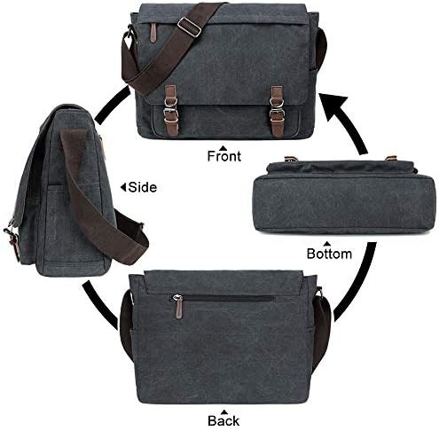 Retro canvas black 15.6 inch messenger bag — photo 5