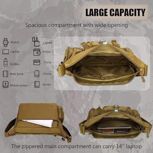 Brown nylon tactical messenger bag 14 inch — photo 4