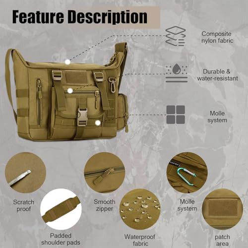 Brown nylon tactical messenger bag 14 inch — photo 5