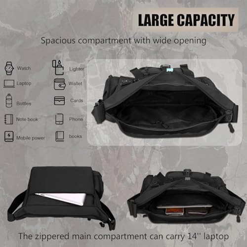 Black waterproof military sling bag 14 inch — photo 4