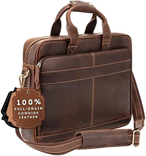 Handcrafted leather briefcase 15.6 in