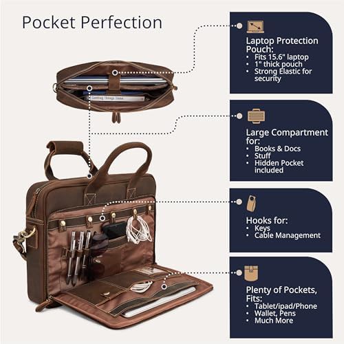 Handcrafted leather briefcase 15.6 in — photo 4