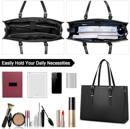 Black crocodile leather work tote 15.6 in — photo 3