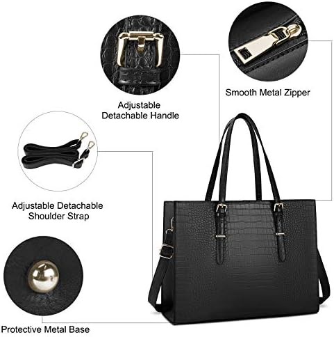 Black crocodile leather work tote 15.6 in — photo 4