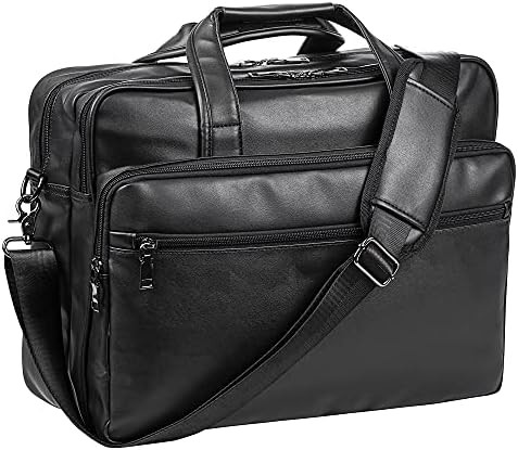 Black leather business laptop briefcase 17.3