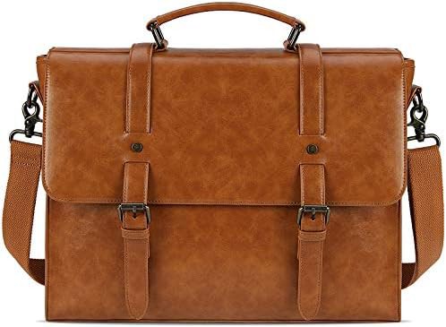 Faux leather satchel shoulder bag 15.6 in