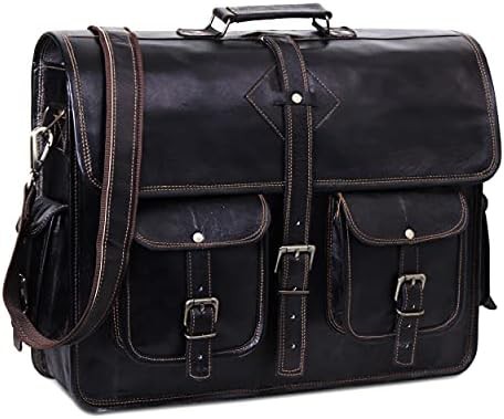 Black vintage leather crossbody satchel 18 in — photo 3