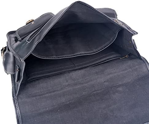 Black vintage leather crossbody satchel 18 in — photo 5