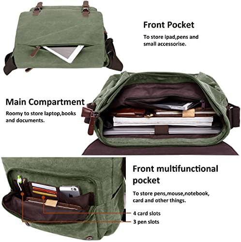 Green canvas satchel 15.6 inch — photo 5