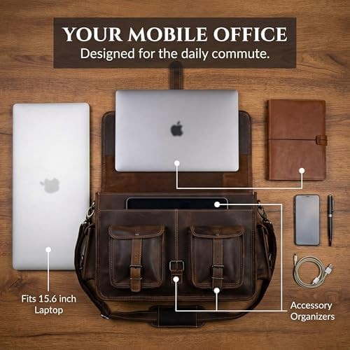 Large Full Grain Leather Business Briefcase — photo 3