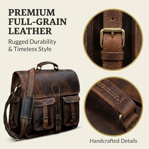 Large Full Grain Leather Business Briefcase — photo 4