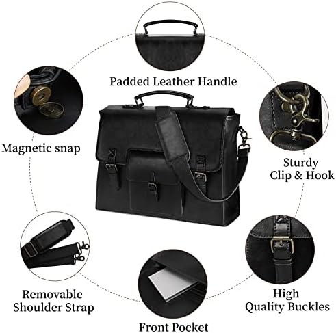 Black vintage satchel laptop messenger 15.6 in — photo 5