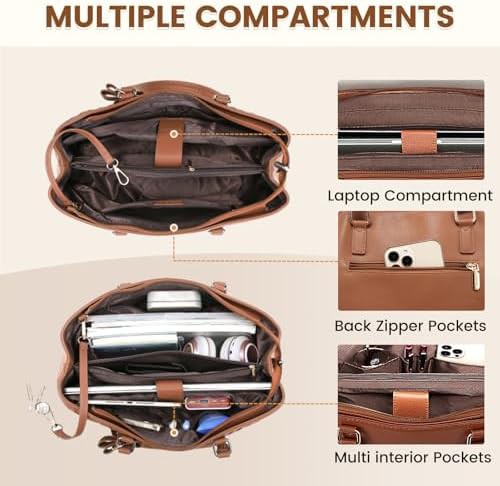 Brown waterproof leather tote 15.6 in — photo 4