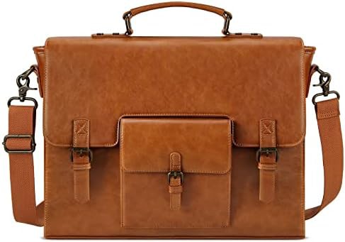 Brown faux leather men messenger bag 15.6 in