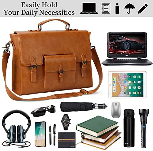 Brown faux leather men messenger bag 15.6 in — photo 3