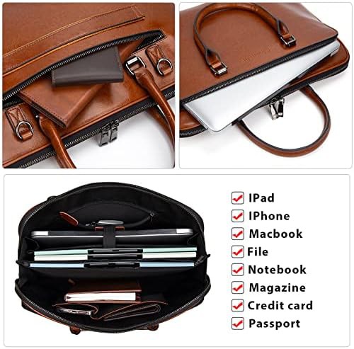 Brown genuine leather laptop briefcase 15.6 — photo 4