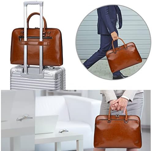 Brown genuine leather laptop briefcase 15.6 — photo 5