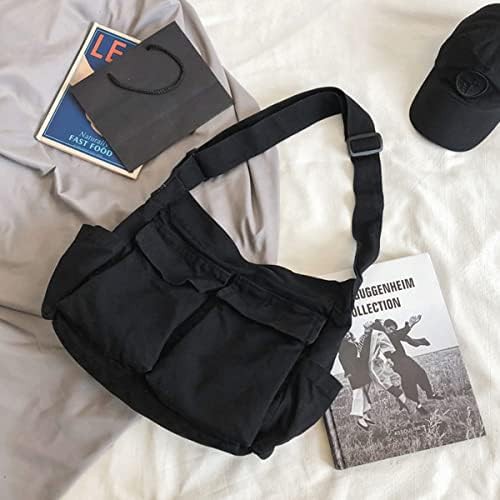 Vintage black canvas multi-compartment crossbody bag — photo 3
