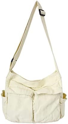 Vintage white canvas aesthetic school crossbody bag