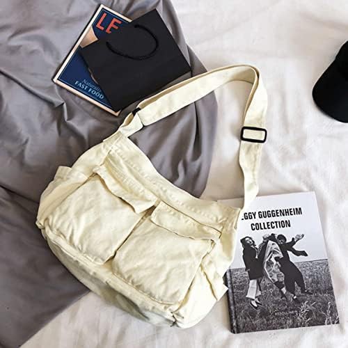 Vintage white canvas aesthetic school crossbody bag — photo 3