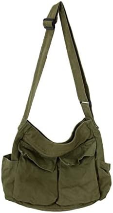 Vintage green canvas aesthetic school messenger bag
