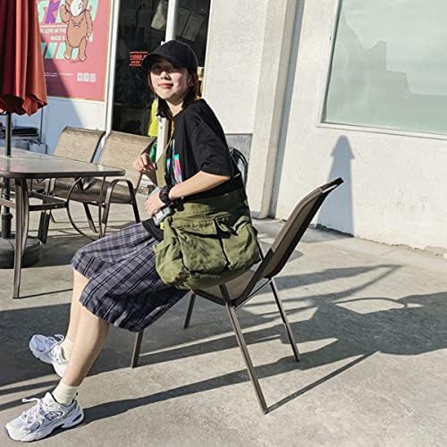 Vintage green canvas aesthetic school messenger bag — photo 4