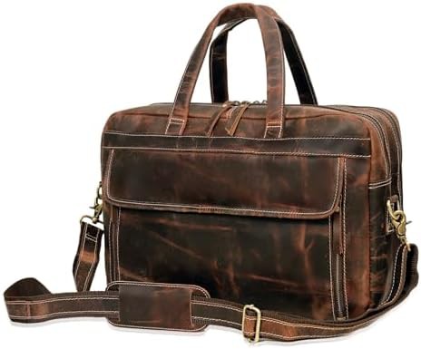 Brown leather messenger shoulder bag 17 in — photo 5