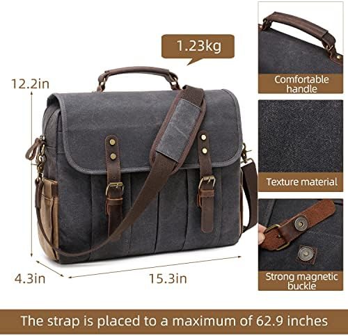 Waxed canvas gray 15.6 inch briefcase — photo 3