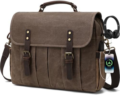 Waxed canvas brown 15.6 inch briefcase