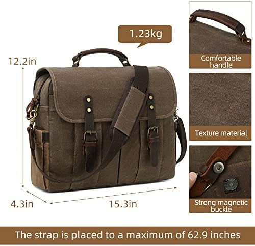 Waxed canvas brown 15.6 inch briefcase — photo 3