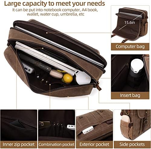 Waxed canvas brown 15.6 inch briefcase — photo 5