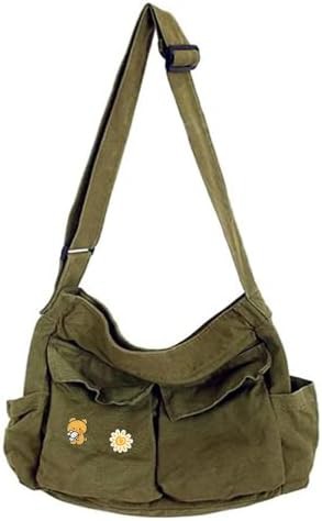 Vintage Green Canvas Hobo Messenger Bag