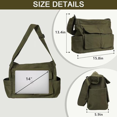 Vintage Green Canvas Hobo Messenger Bag — photo 3