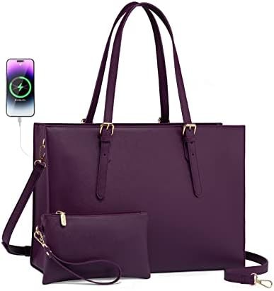 Purple leather briefcase with USB port