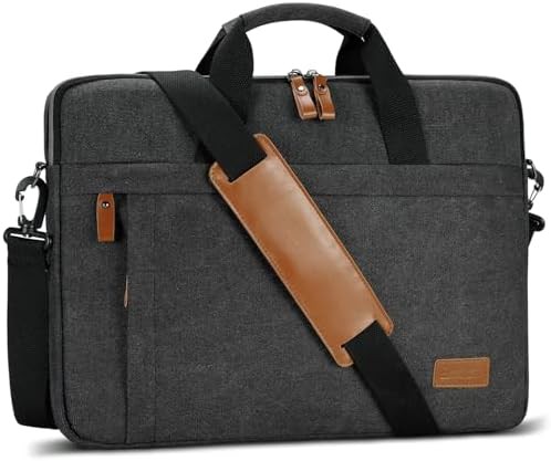 Dark grey canvas laptop briefcase 15.6