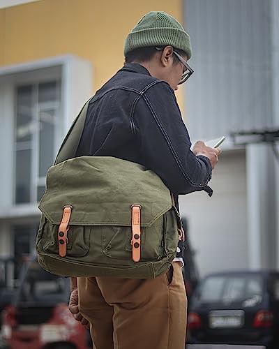 Olive Canvas Vintage Courier Style Bag — photo 3