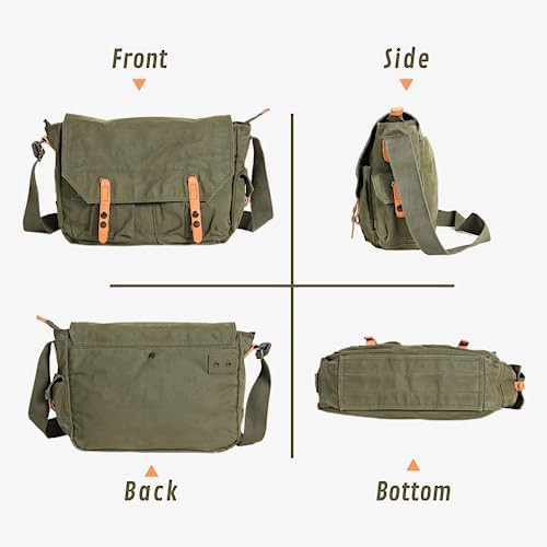 Olive Canvas Vintage Courier Style Bag — photo 5