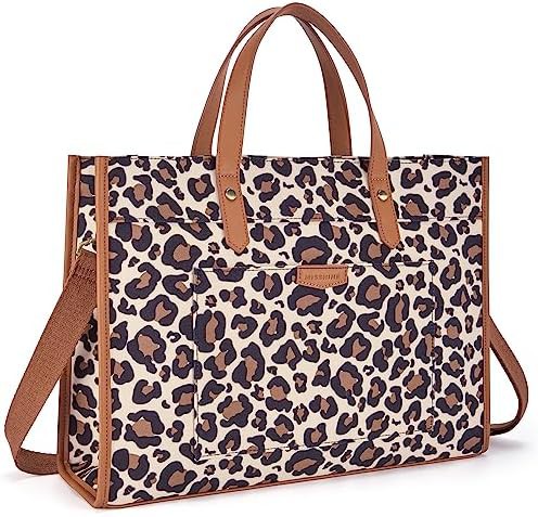 Leopard print canvas casual work handbag