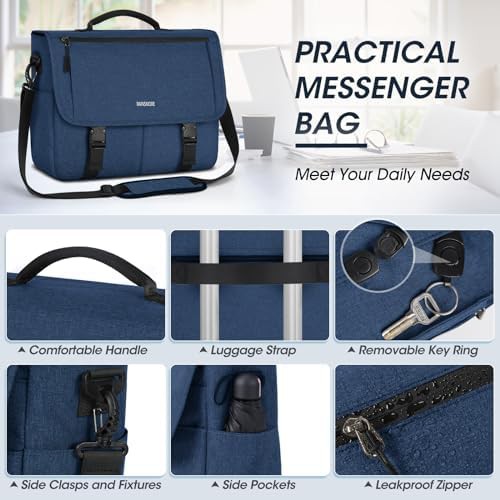Blue water resistant computer satchel — photo 5